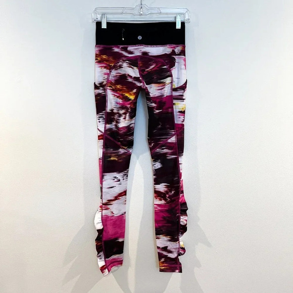 Lululemon Colorful Watercolor Ruffle Ankle Running Athletic Pants Leggings 4 - Picture 6 of 8